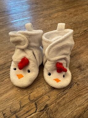 Plush Chick Baby Booties in White with Red Accent